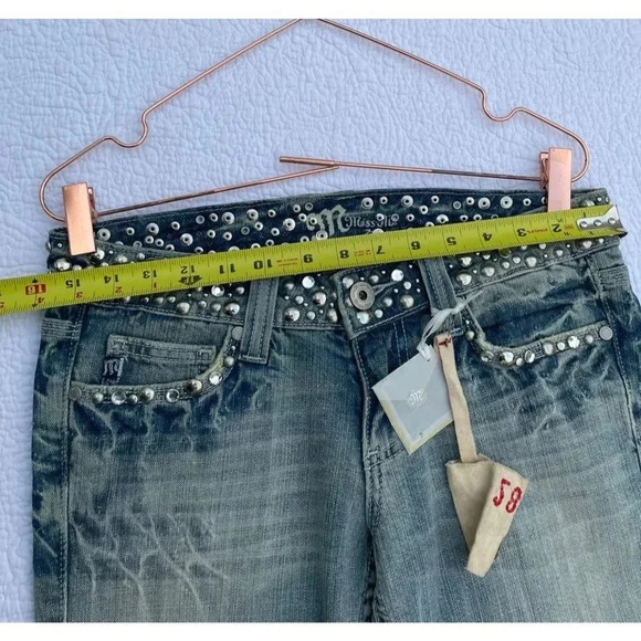 Miss Me Womens Rhinestone Mid Rise Boot Cut Denim Jeans Light Blue Sz 28 - Picture 6 of 16